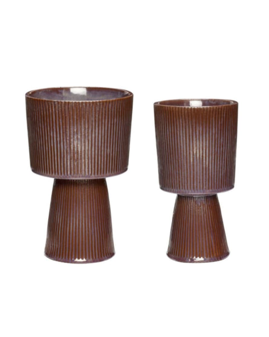 Hubsch Small Plinth Pots In Brown and Purple