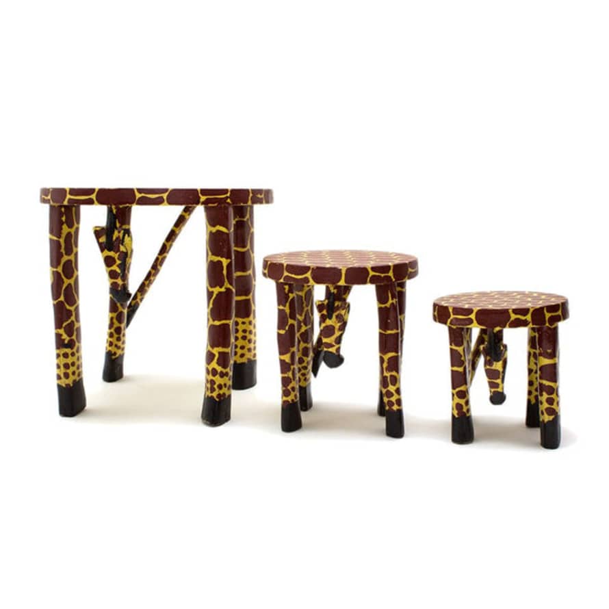 Kenya Small Wooden Hand Carved Giraffe Stool or Pot Stand