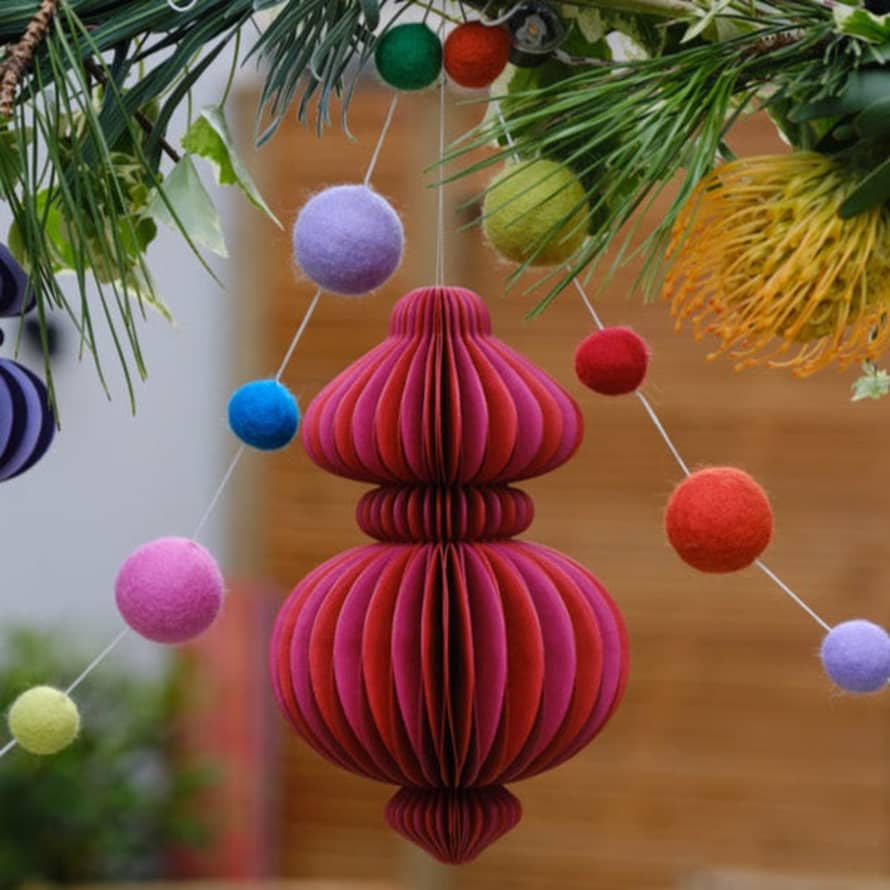 india Indian Recycled Paper Decoration 'large Magenta Bauble'