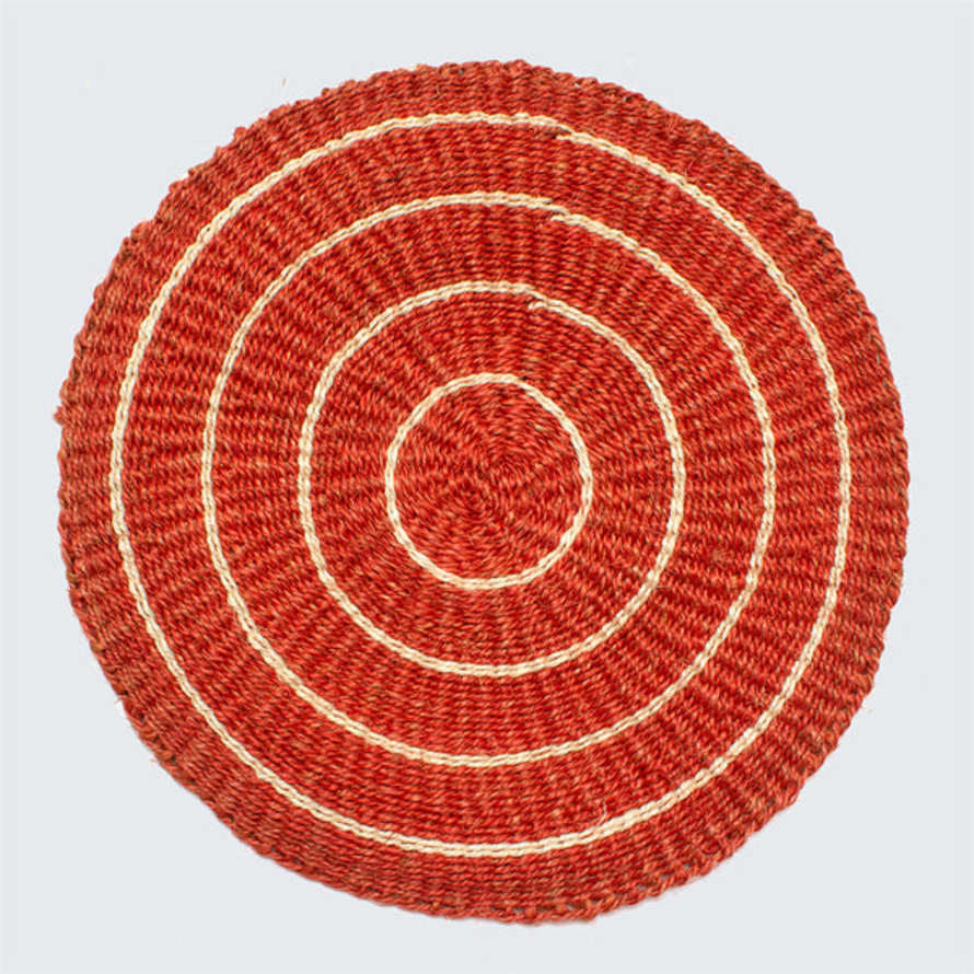 Kenya Handwoven Sisal Circle Table Mat/placemat 'terracotta And Natural'