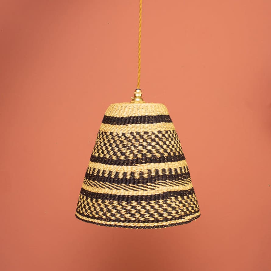 Ghana Ghanaian Handwoven Cone Lightshade 'black And Natural'