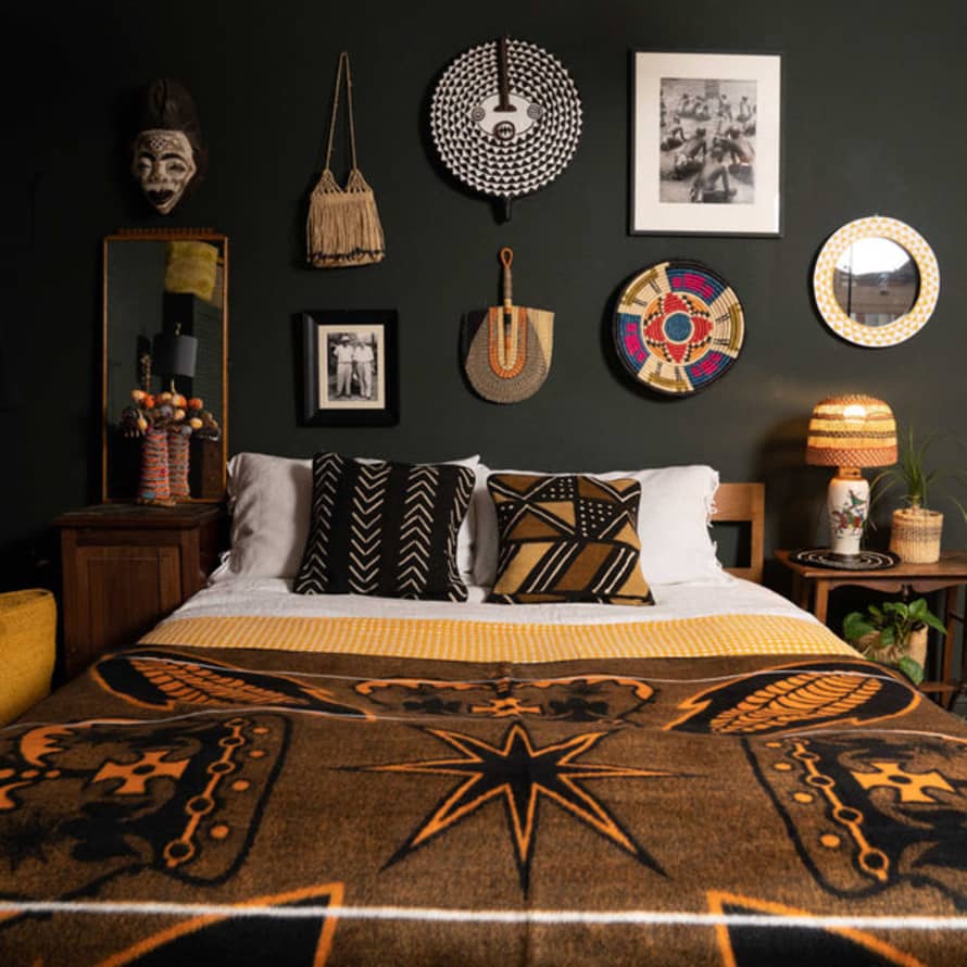 South Africa Large Khotso Traditional Basotho Blanket 'black & Orange Corn'