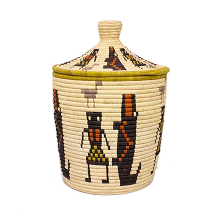 Uganda Uganda Craft Collection Lidded Basket 'crocodiles & Village'