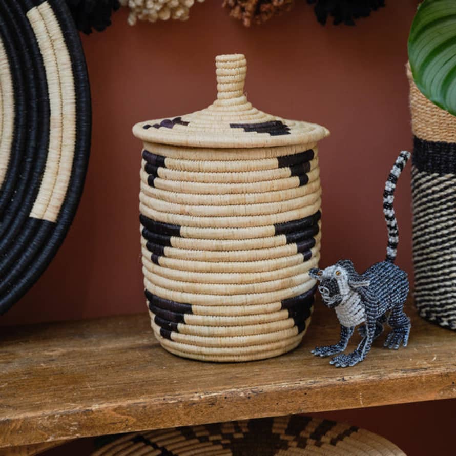 Uganda Uganda Craft Collection Lidded Basket 'small Black Geo'