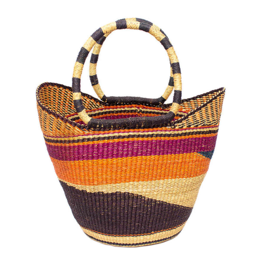 Ghana Ghanaian Medium Bolga Shopping Basket With Woven Handles 'saffron'