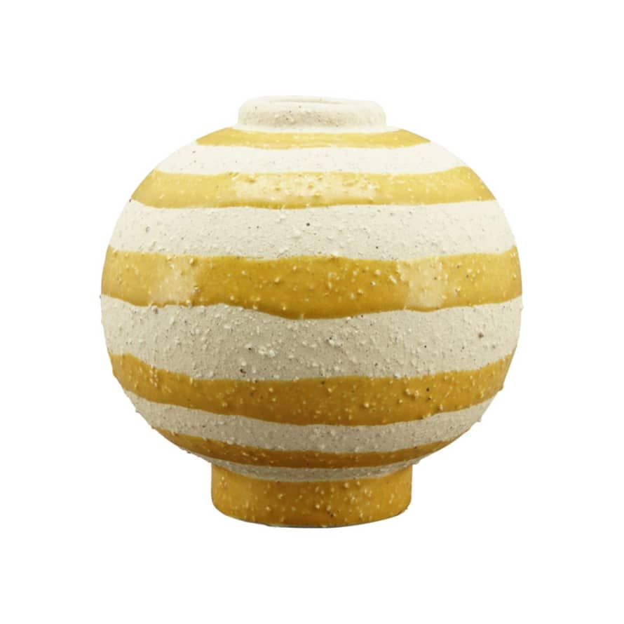 White and Yellow Striped Ceramic Vase 