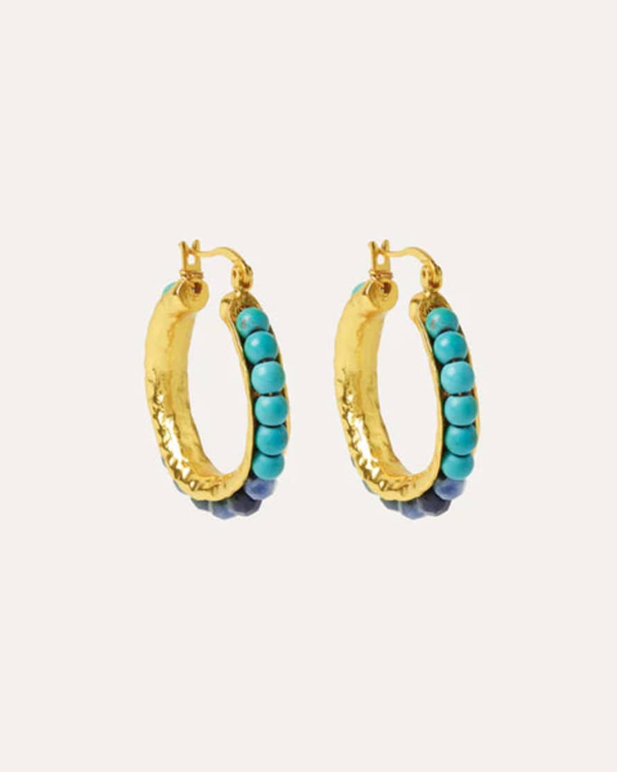 Ottoman Hands Sasha Blue Jade Beaded Hoop Earrings