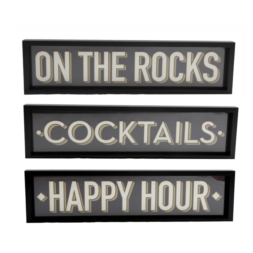 Temerity Jones Typography Bar Signs Framed Art Print : On The Rocks, Cocktails or Happy Hour