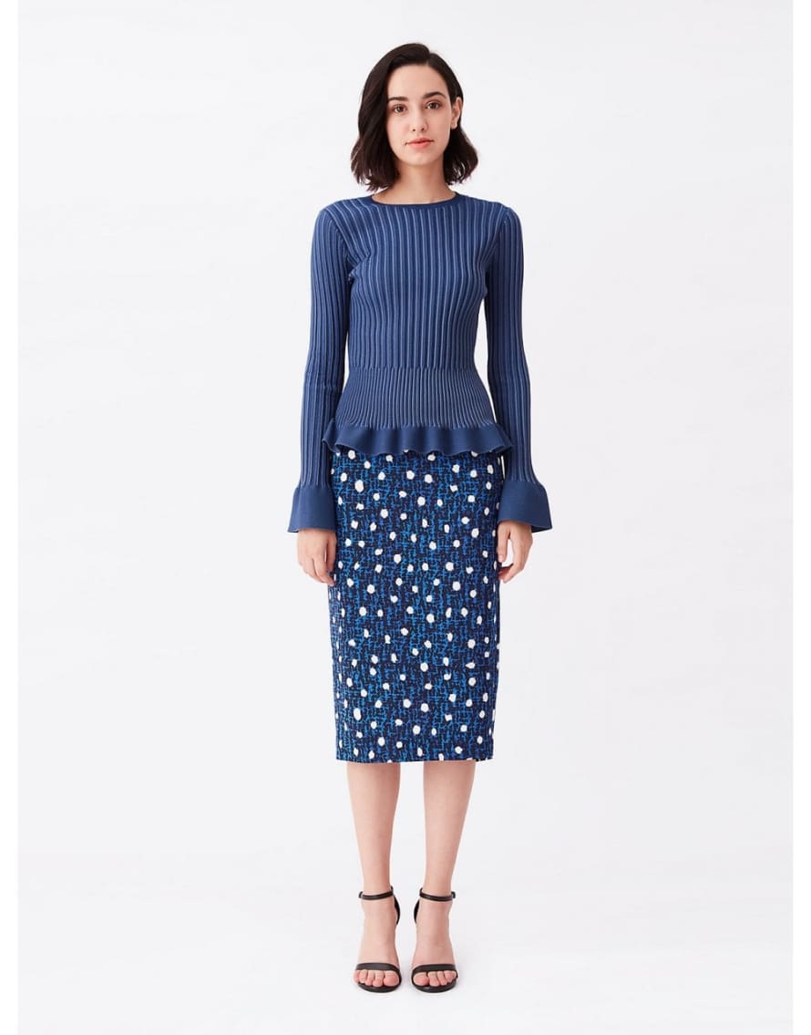 Diane Von Furstenberg Navy Kara Spot Print Midi Skirt