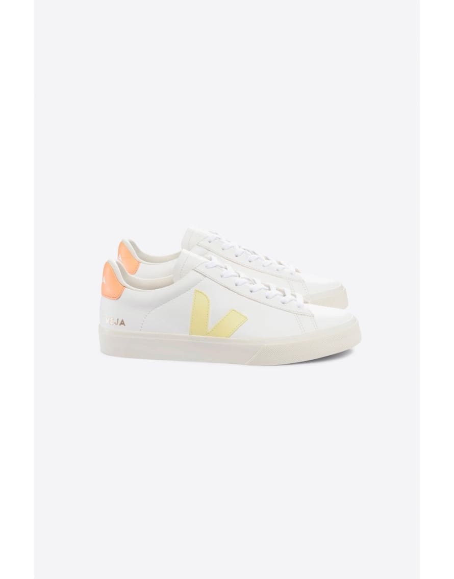 Veja White and Sun Peach Campo Chromefree Leather Trainers