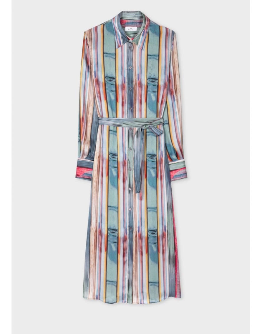 Paul Smith Multi Watercolour Stripe Midi Shirt Dress 