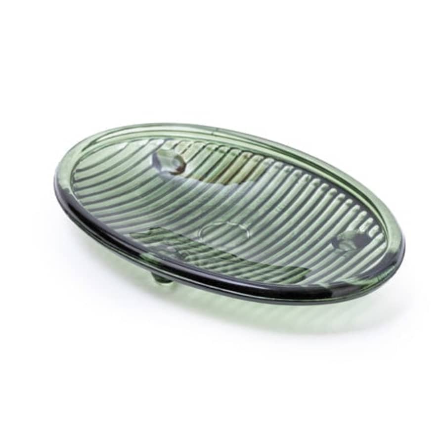Candlelight Green Ribbed Glass Soap Dish