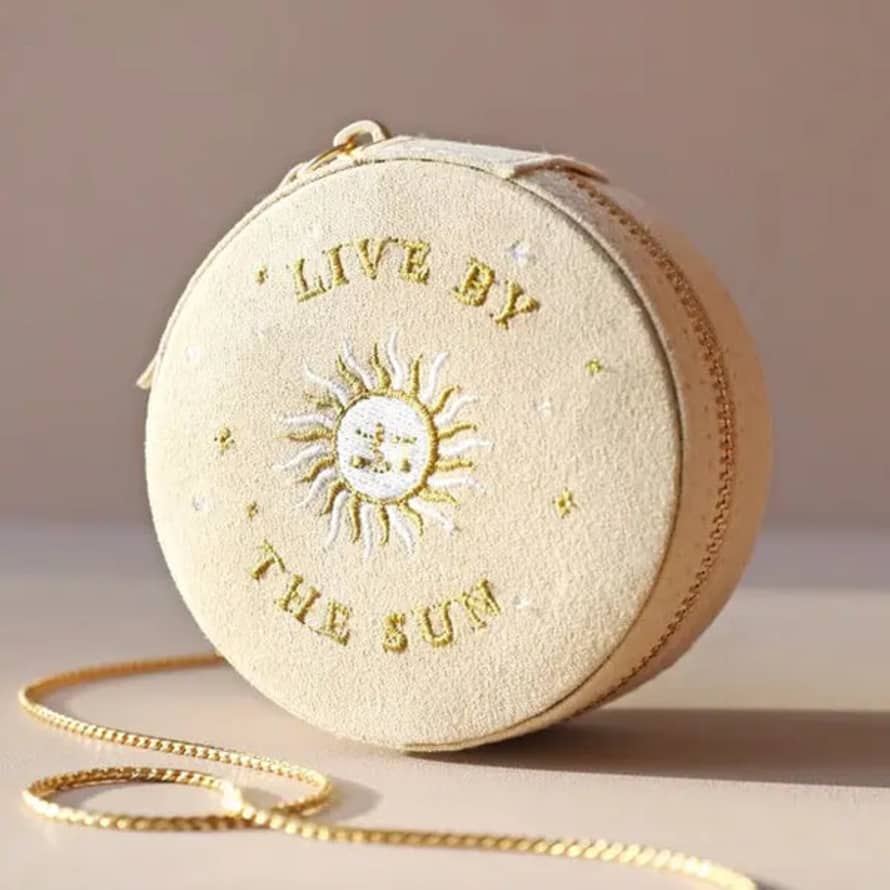 Lisa Angel Sun And Moon Embroidered Round Jewellery Case In Beige