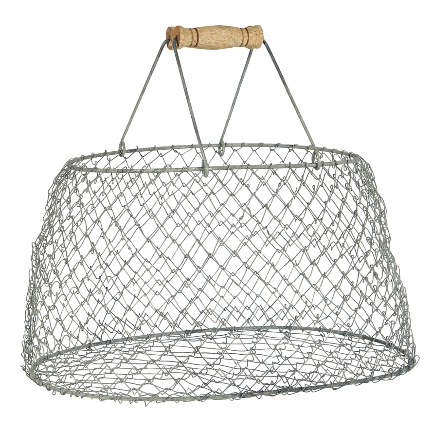 Ib Laursen Zinc Wire Basket with Wooden Handles