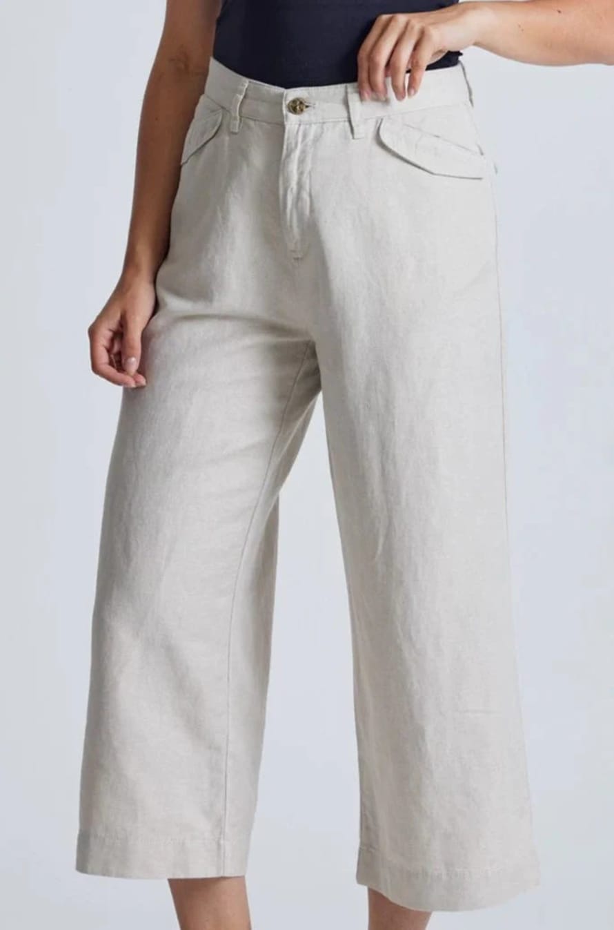 Flax and Loom Natural Betty Gots Organic Cotton and Linen Wide Leg Cropped Culottes