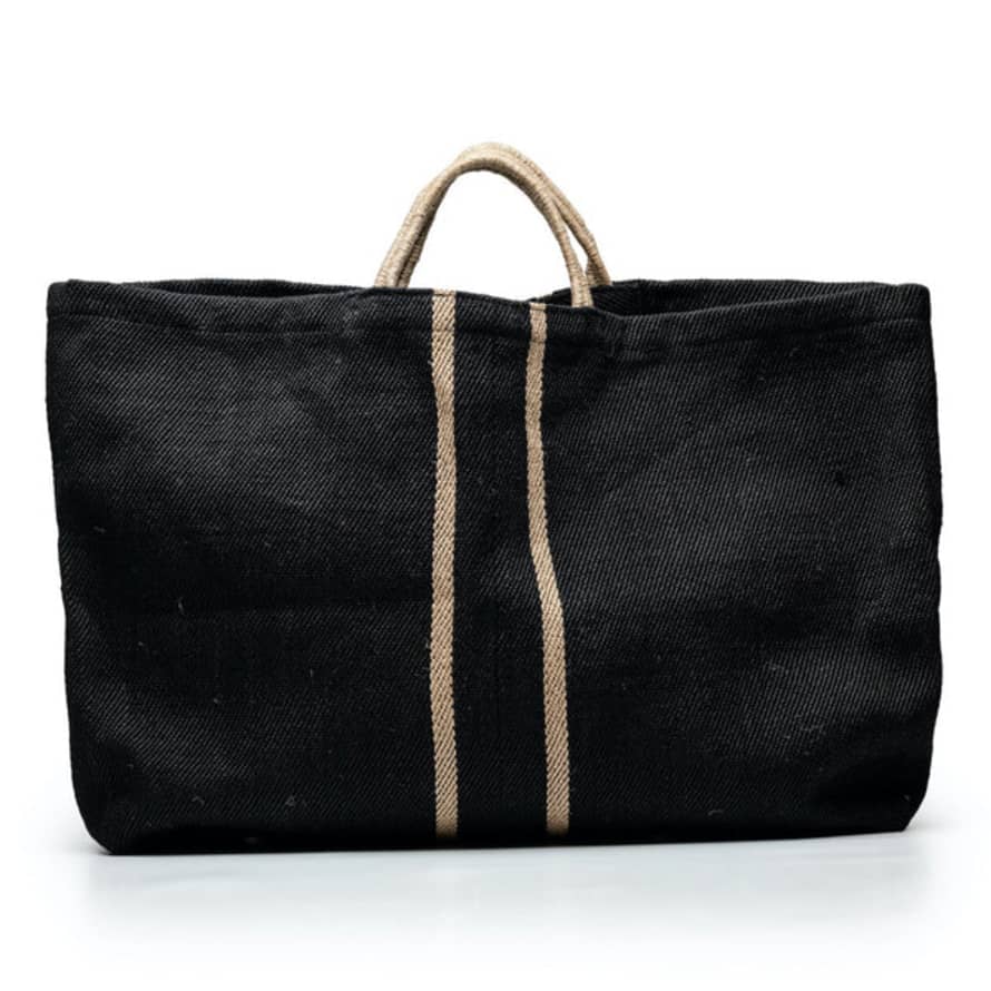 Maison Bengal Extra Large Jute Bag Black with Two Central Natural Stripes