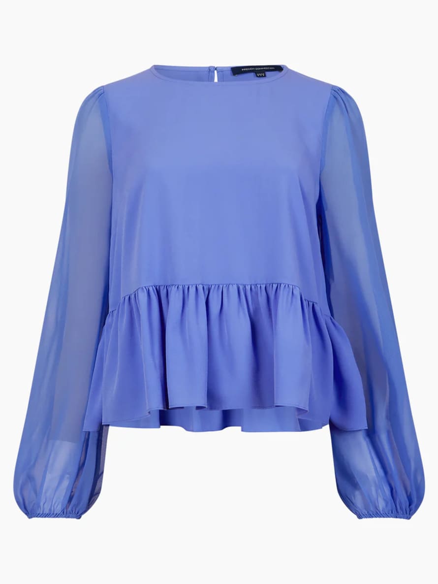 French Connection Baja Blue Crepe Light Georgette Peplum Top