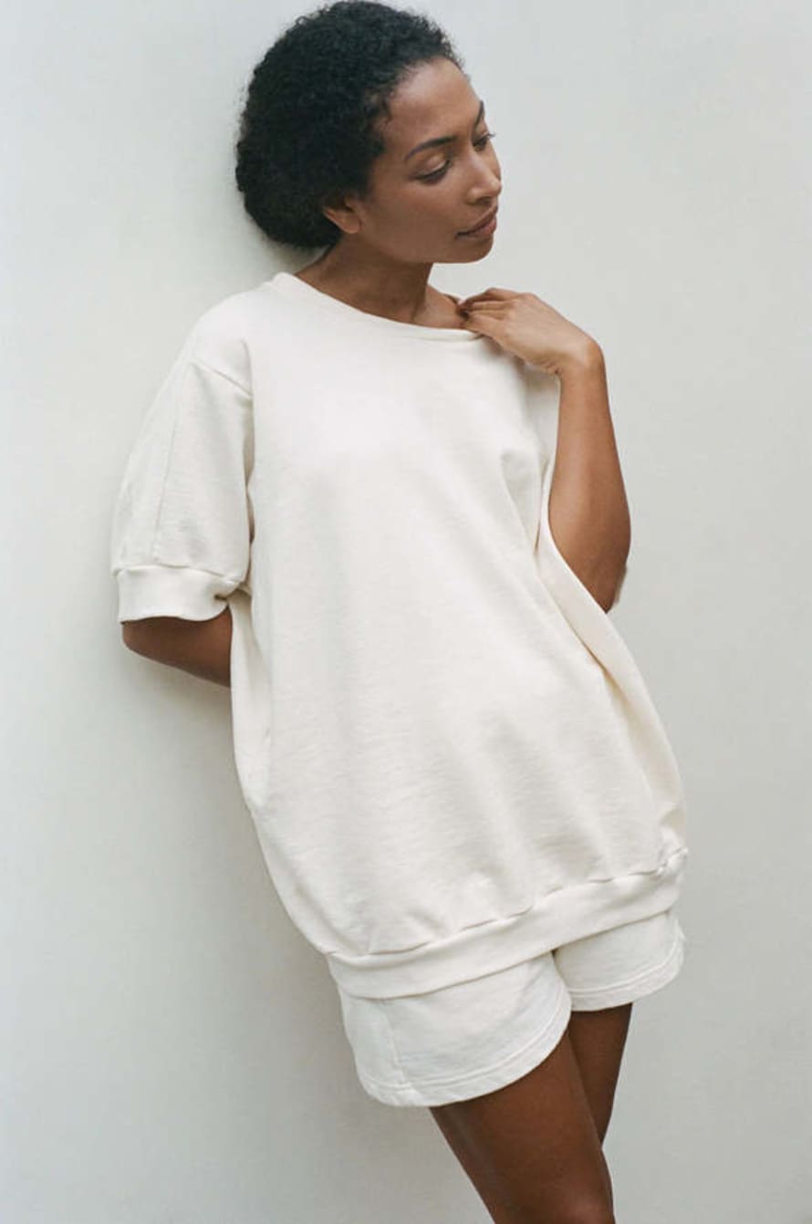 THE COLLABORATIVE STORE Oversized Short Sleeve Sweatshirt in Natural