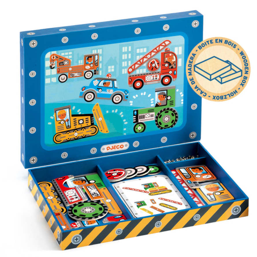 Djeco  Tap Tap Vehicles Construction Game With Wooden Box