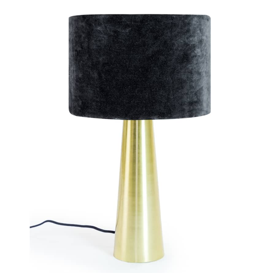 &Quirky Brass Column Table Lamp With Black Velvet Shade