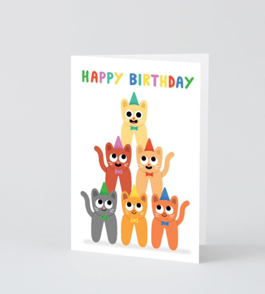 Wrap Happy Birthday Cat Stack Greetings Card