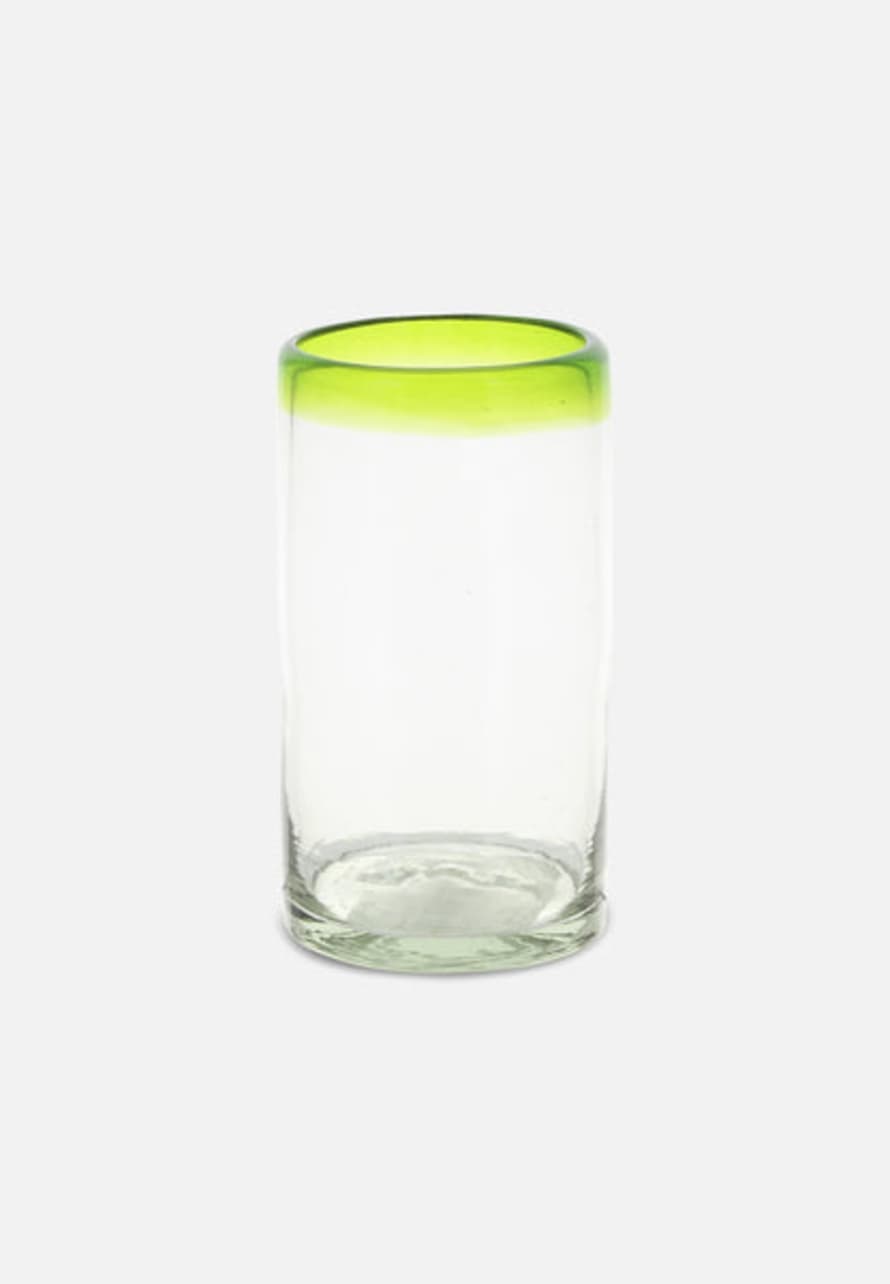 Folkdays Drinking Glass With Colourful Rim // Green // Tall