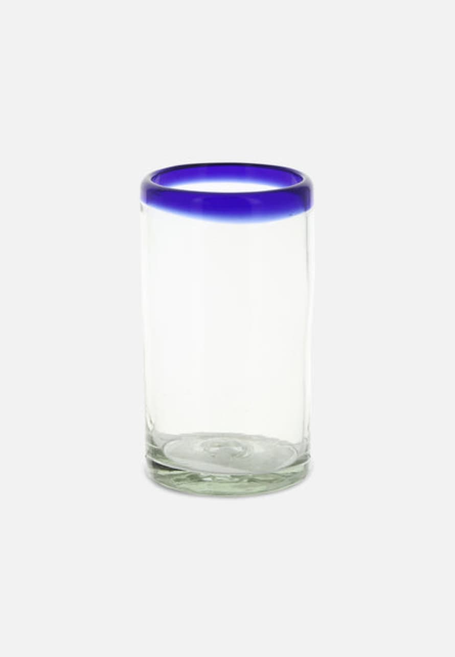 Folkdays Drinking Glass With Colourful Rim // Blue // Tall