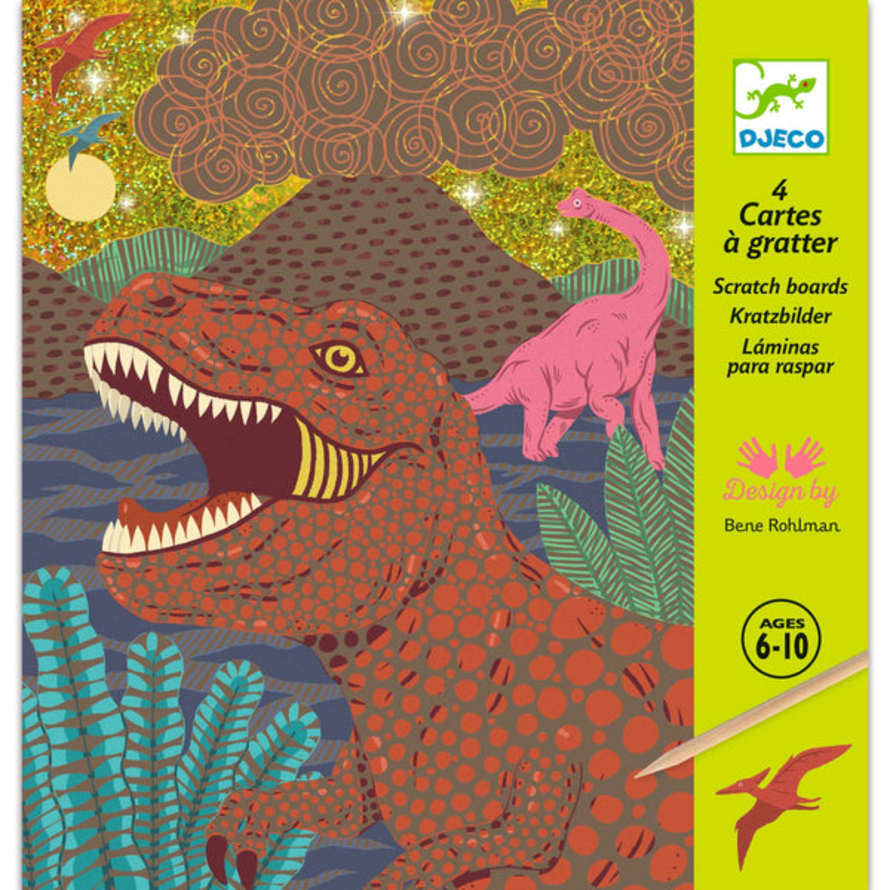 Djeco  Metallic Scratch Boards With Stylus - When Dinosaurs Reigned