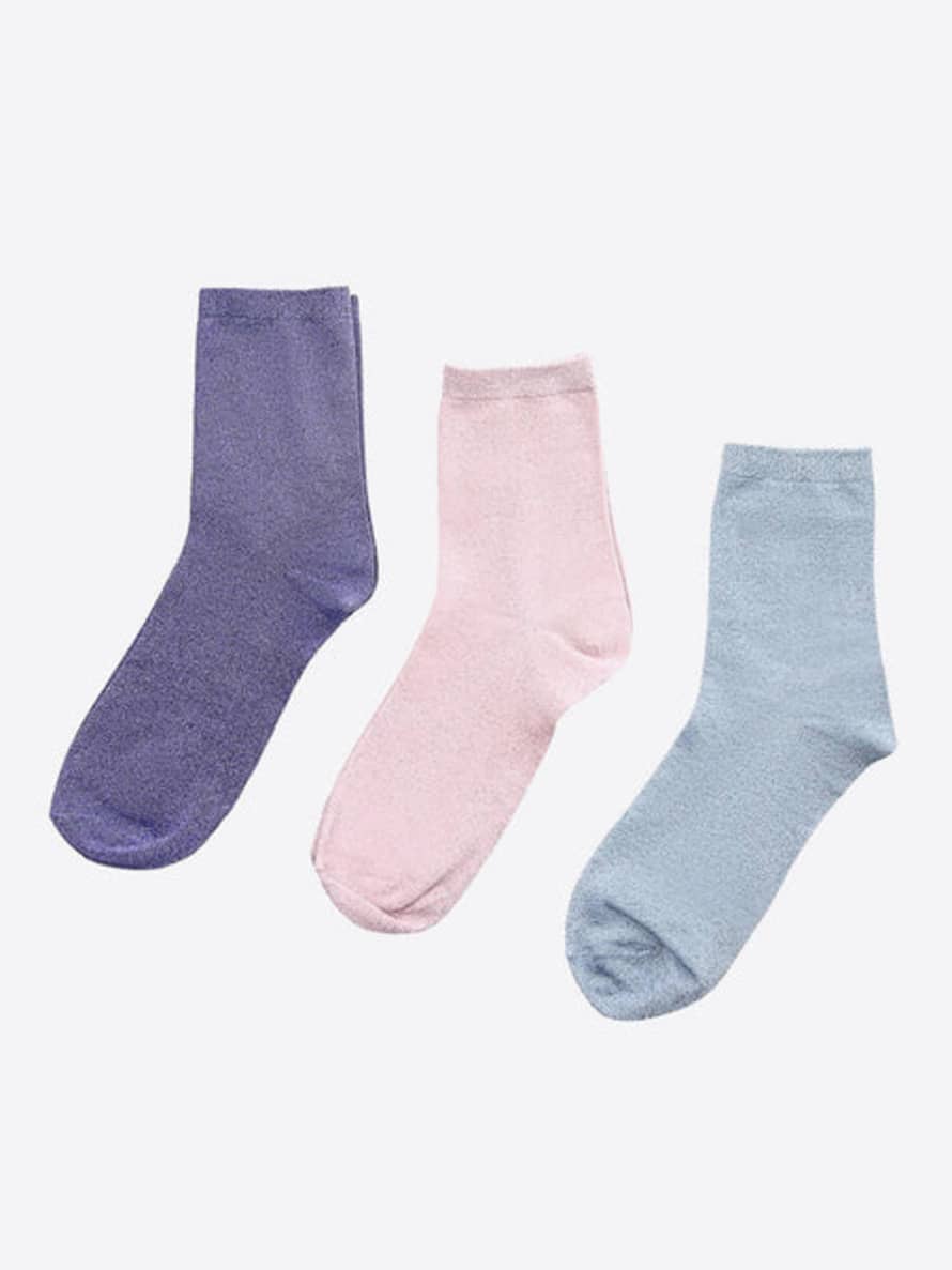 Numph Violet Blue and Pink Glitter Socks Multi Box