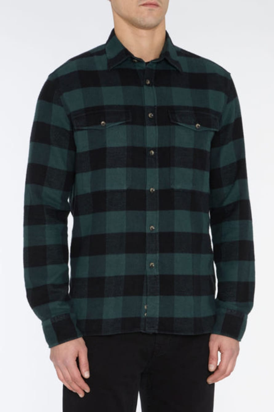 7 For All Mankind  Green and Black Checked Brushed Cotton Overshirt