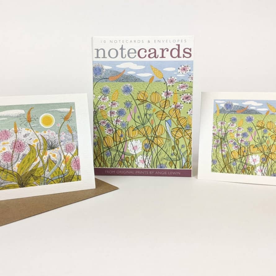 Art Angels Publishing Angie Lewin Set Of 10 Notecards - Machair/plantain And Thrift