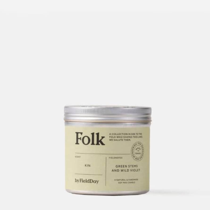 FieldDay Kin Folk Tin Candle - Green Stems And Wild Violet