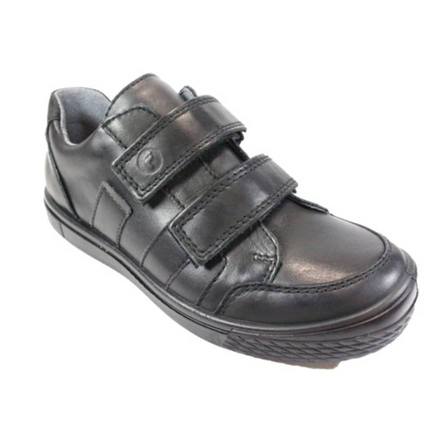Ricosta : Ethan Rip Tape School Shoes - Black Leather