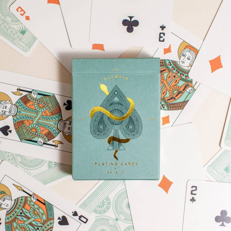 Cai & Jo Olympia Playing Cards In Sage Green