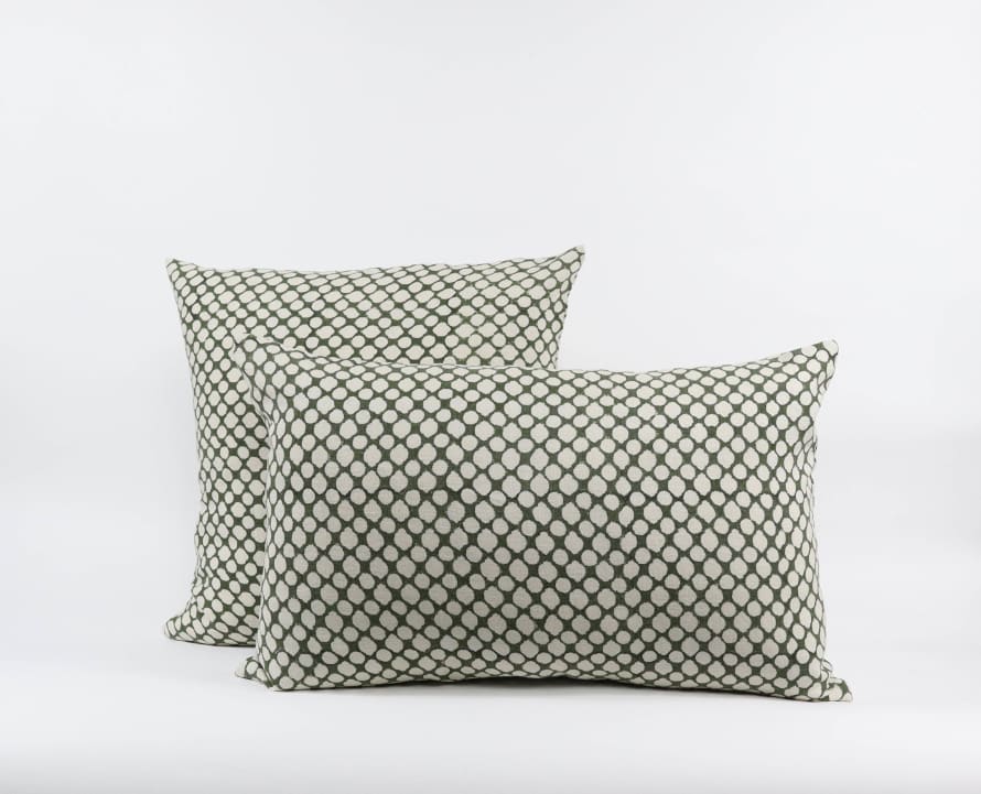 Indigo & Wills Honeycomb Olive linen cushions