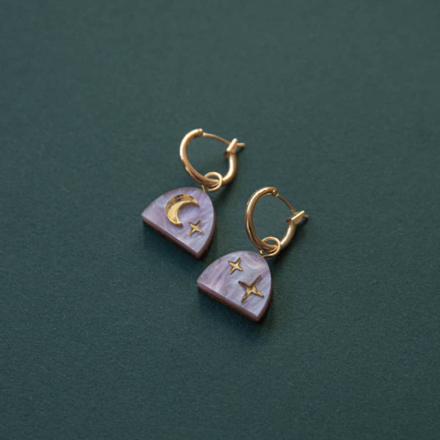 Pepper You Lilac Marble & Gold Mini Moon Rising Arc Hoops