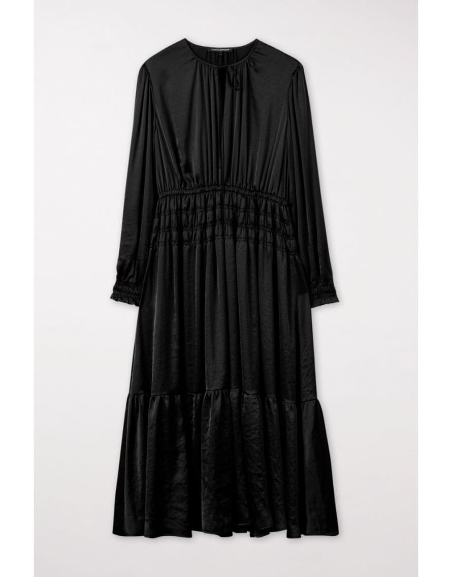 Luisa Cerano Elastic Waist Detail Satin Midi Dress Size: 8, Col: Black