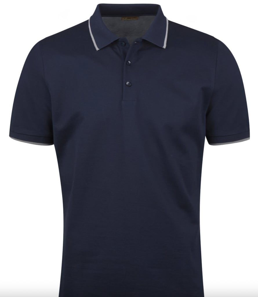 Stenstroms Blue Contrast Cotton Polo Shirt