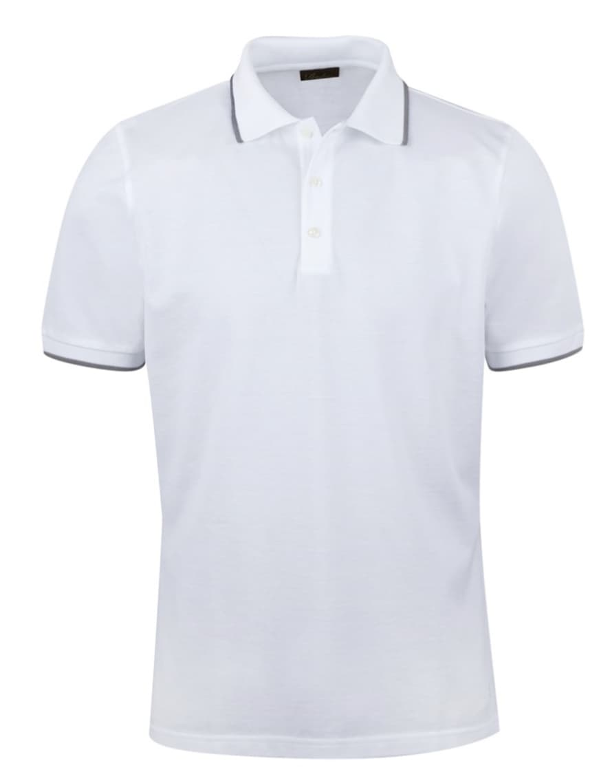 Stenstroms White Contrast Cotton Polo Shirt