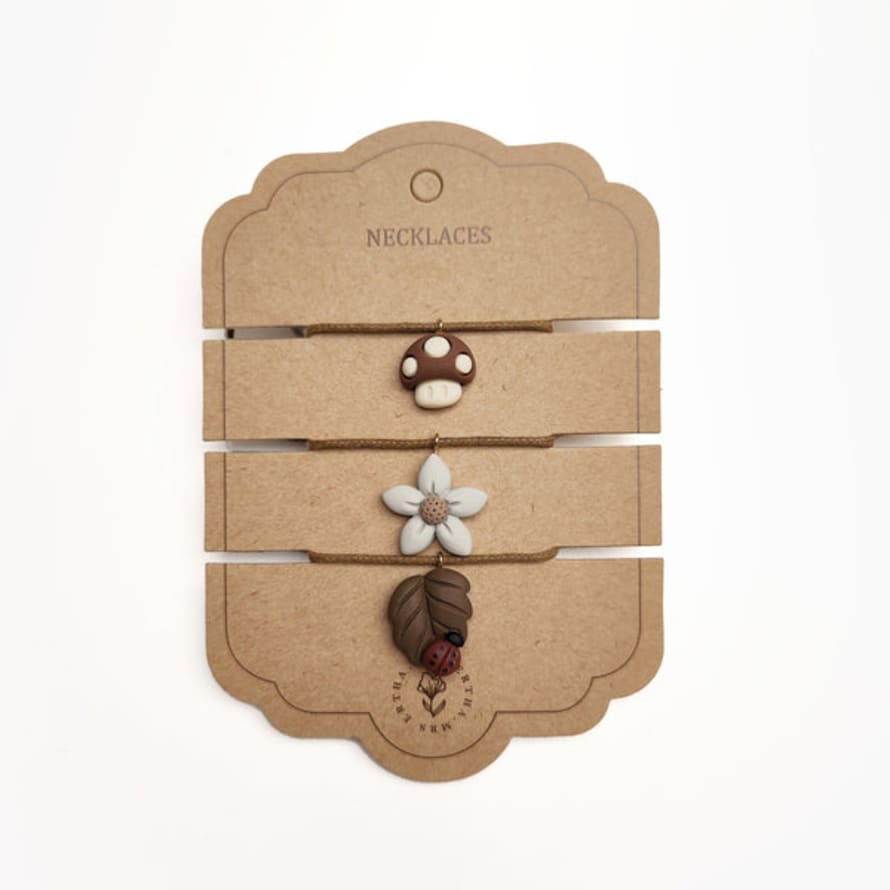 Mrs Eartha Set Of 3 Necklaces - Mushroom/flower/leaf