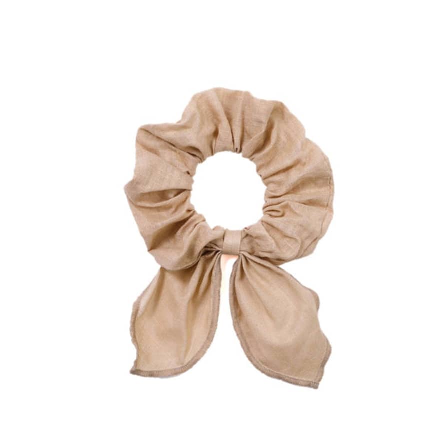 Mrs Eartha Organic Cotton Scrunchie With Bow - Latte