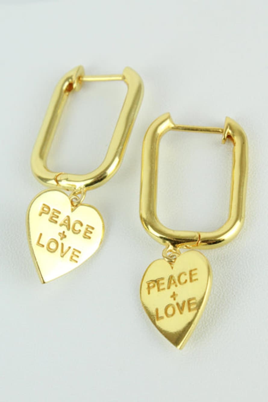 My Doris Gold Peace and Love Heart Charm Hoops