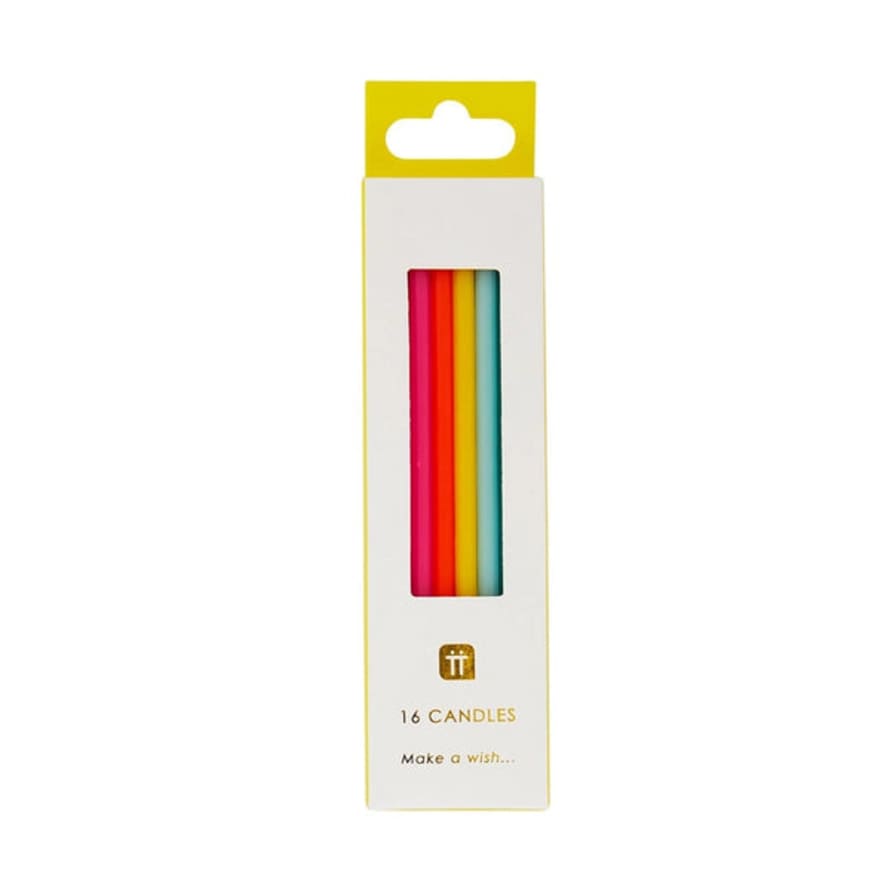 Talking Tables Pack of 16 Long Rainbow Colour Birthday Candles