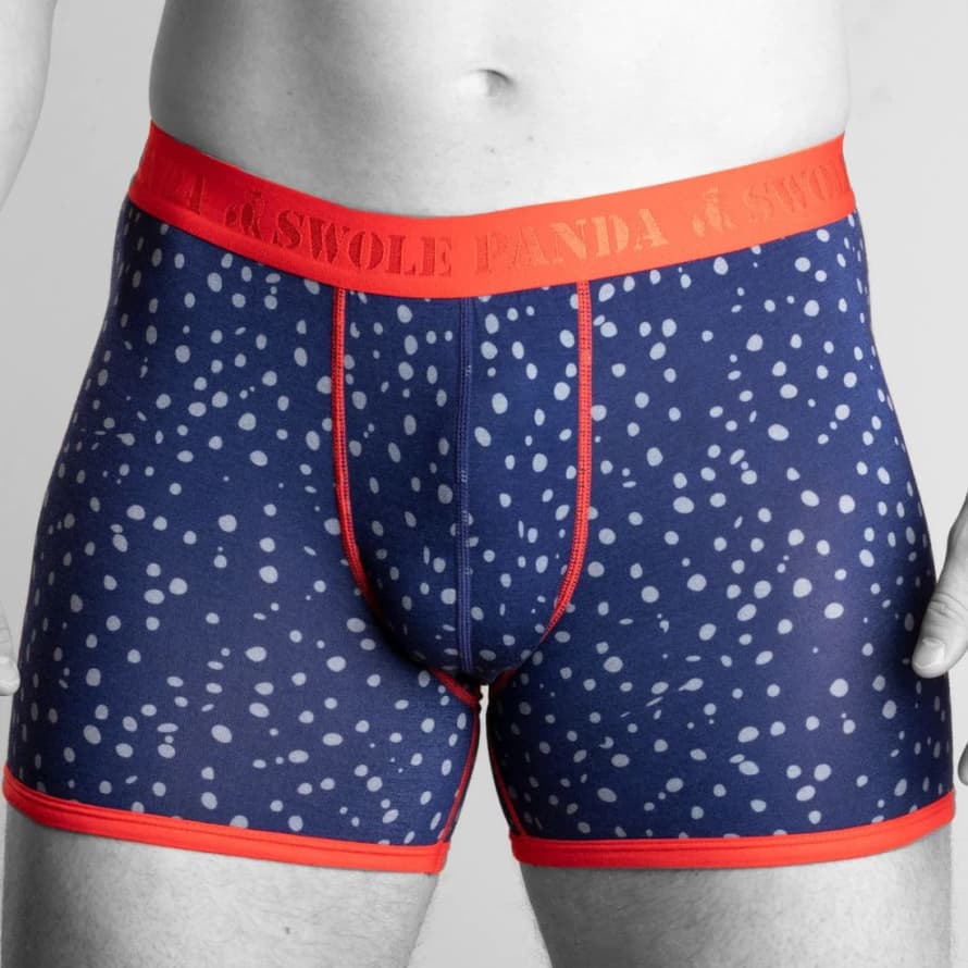 SWOLE PANDA Navy & Grey Spot Bamboo Boxer With Red Waistband