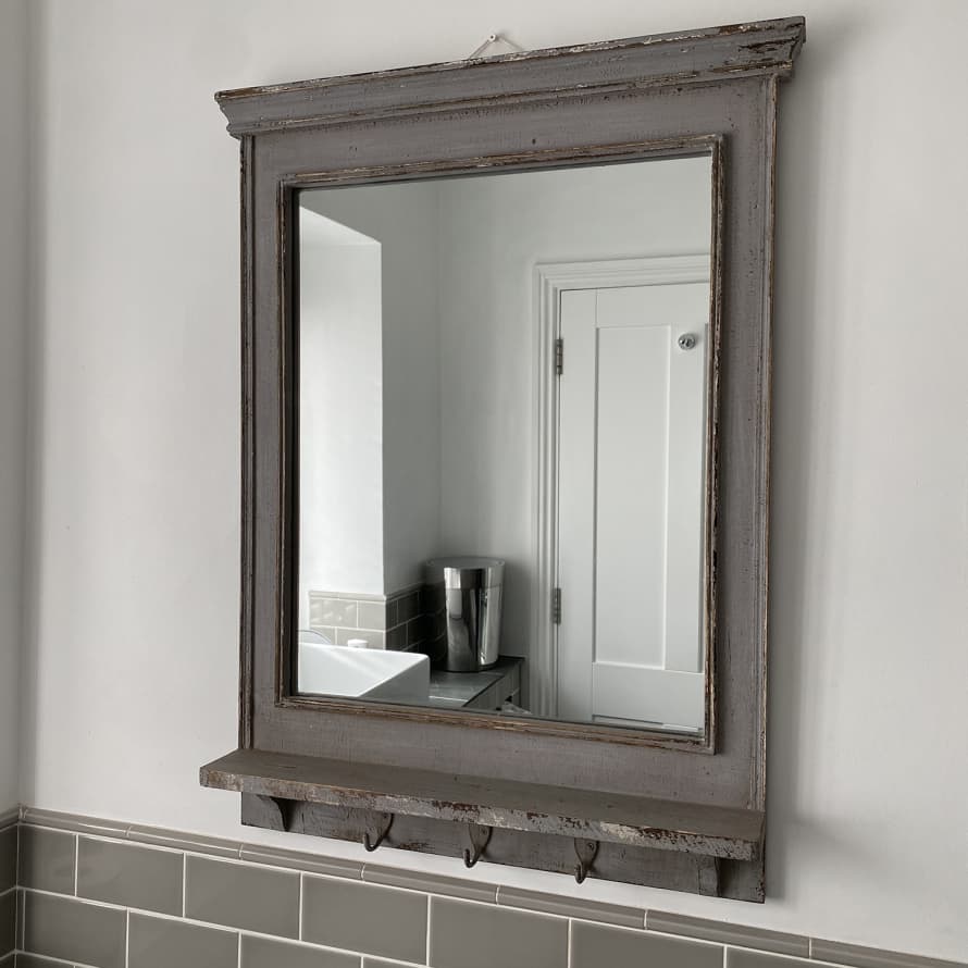 Grand Illusions RUSTIC MIRROR WITH HOOKS | GREY