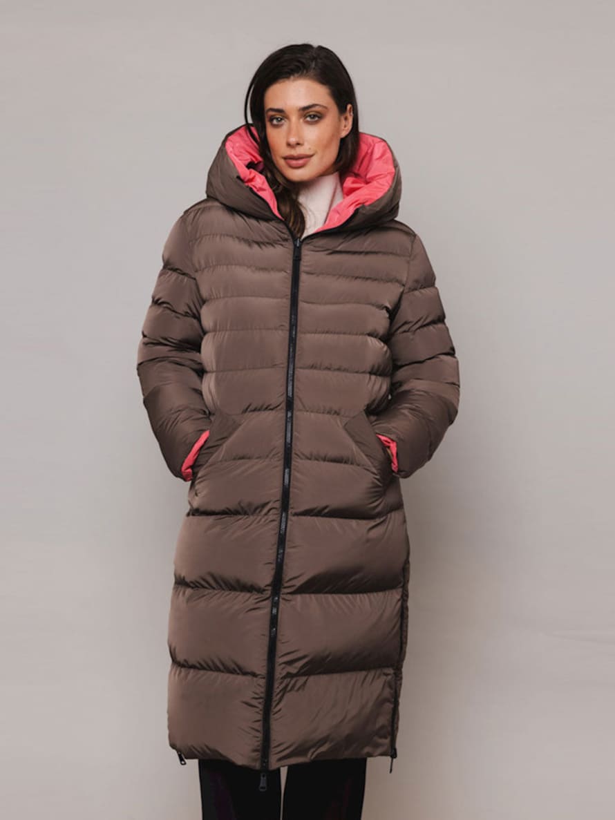 Rino and Pelle Keila Reversible Puffer Coat Taupe & Pink