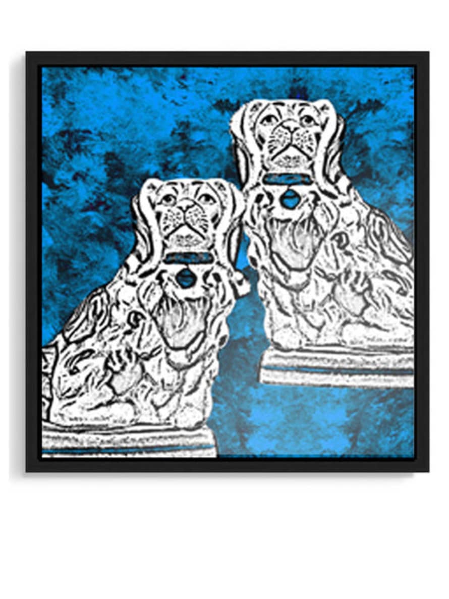 Tartan and Zebra Lámina Decorativa 'King Charles Spaniels' - 50x50cm / Fondo Azul