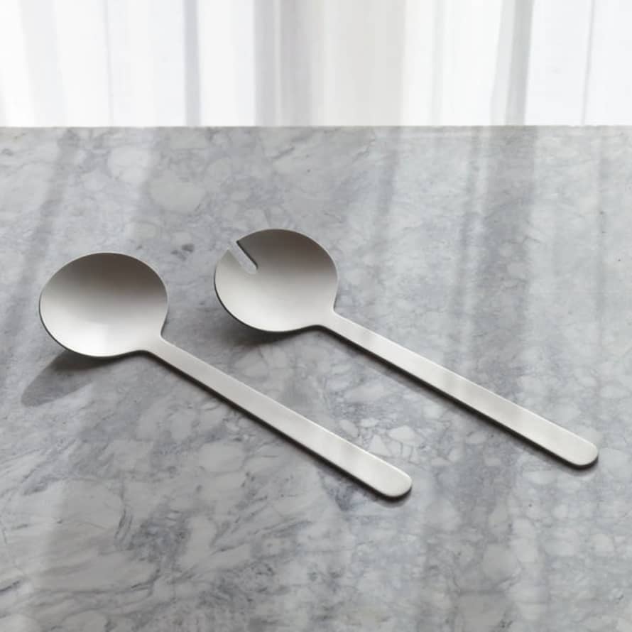 Aaron Probyn Set of 2 Brushed Stainless Steel Borough Salad Servers