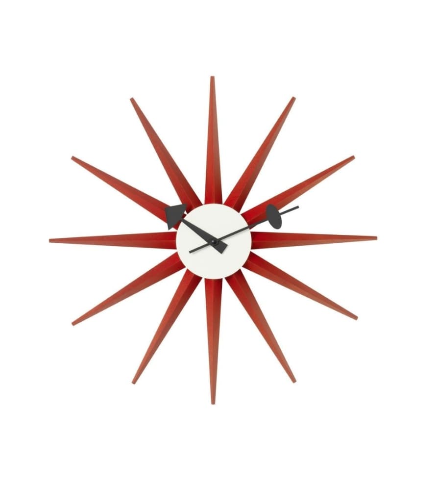 Vitra Red Wood Sunburst Wall Clock