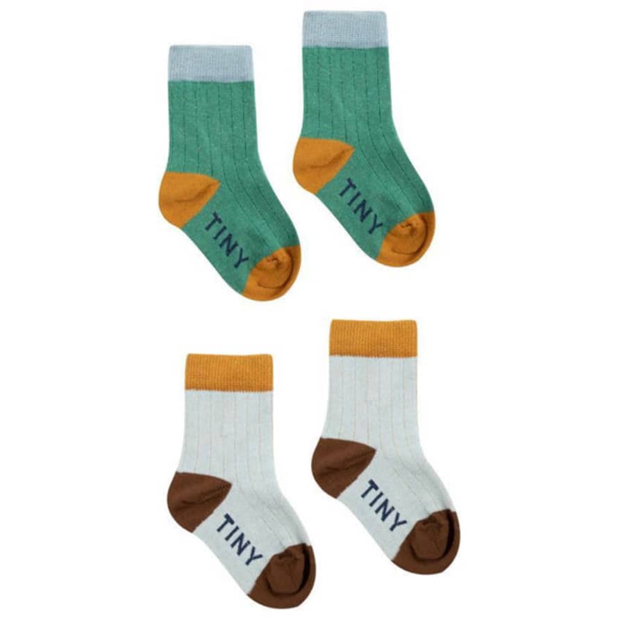 Tinycottons - Lurex Socks (pack Of 2) - Emerald/sky Blue